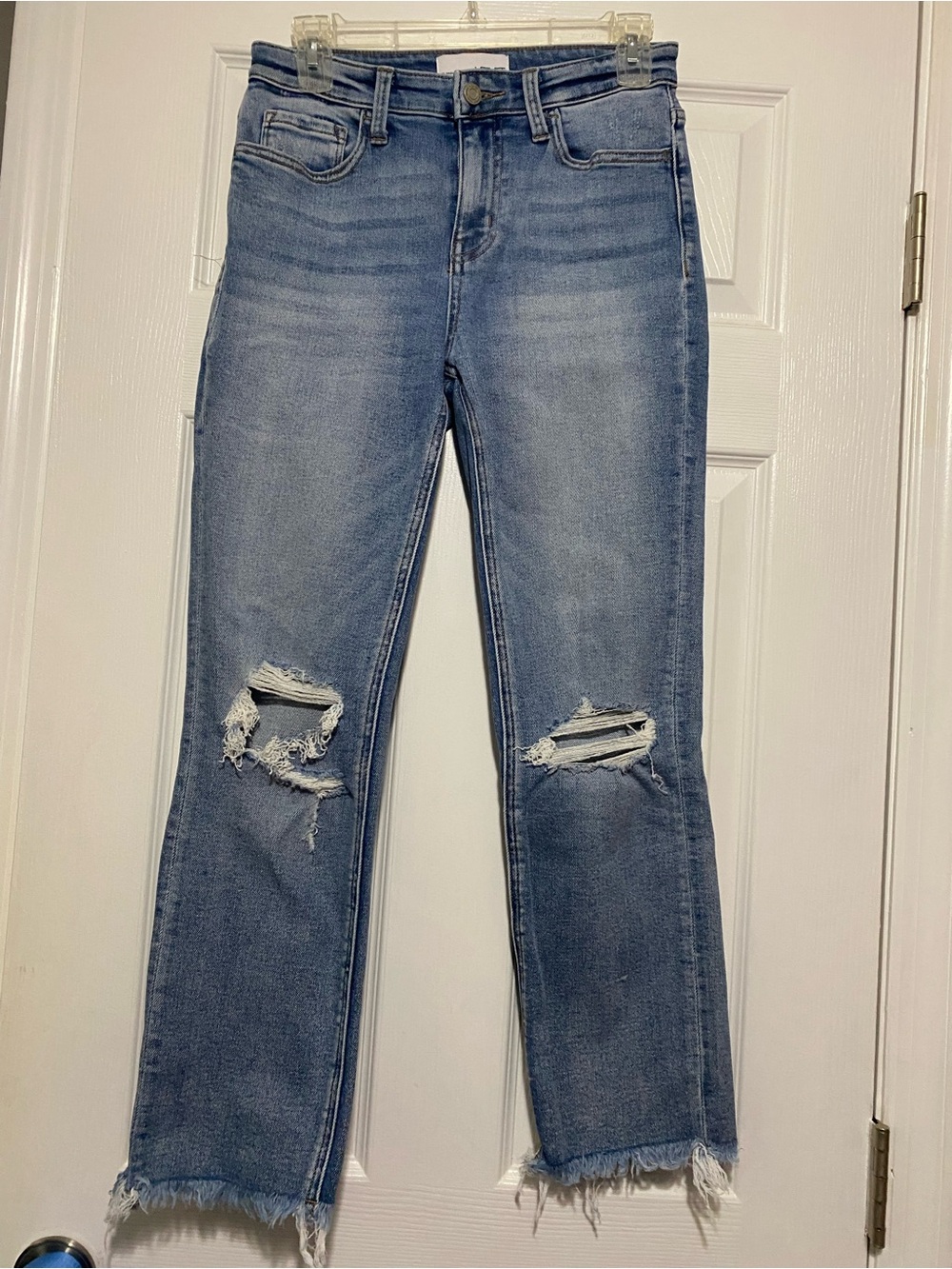 Ladies Vervet Distressed Hi-Rise Cropped Straight Leg Jeans